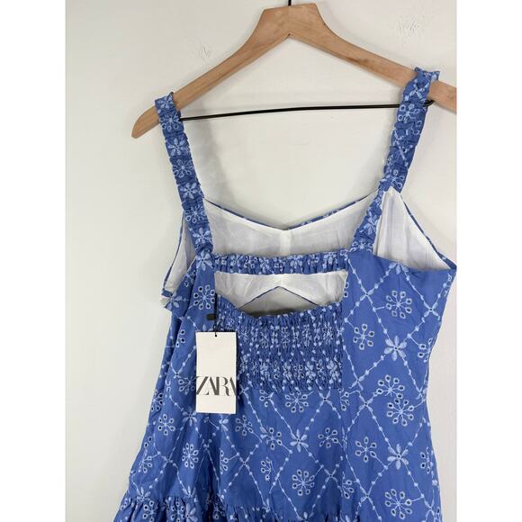 NWT Zara Openwork Embroidered Cut Out Mini Dress Womens XL Blue Bubble Skirt - Picture 8 of 10